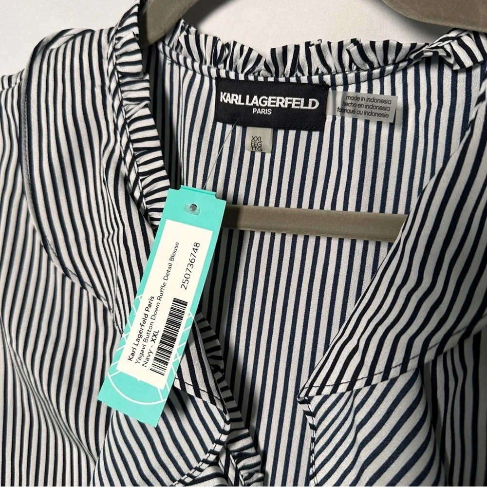Karl Lagerfeld Women's Black and White Striped Blouse - Picture 6 of 14